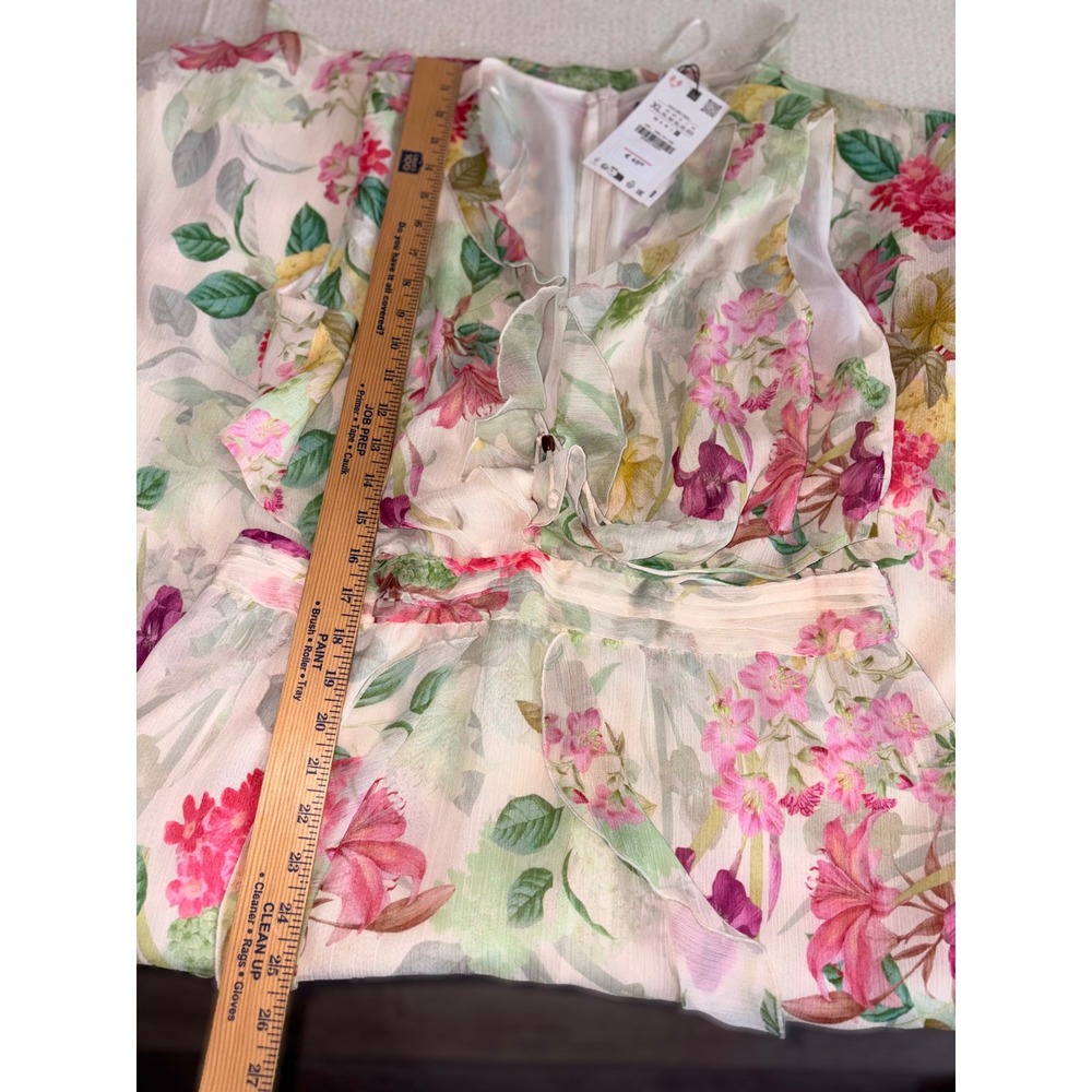 Zara Floral Cut-Out Midi Dress XL Cream Pink New Ruffle V-Neck Fairycore party - Picture 7 of 16
